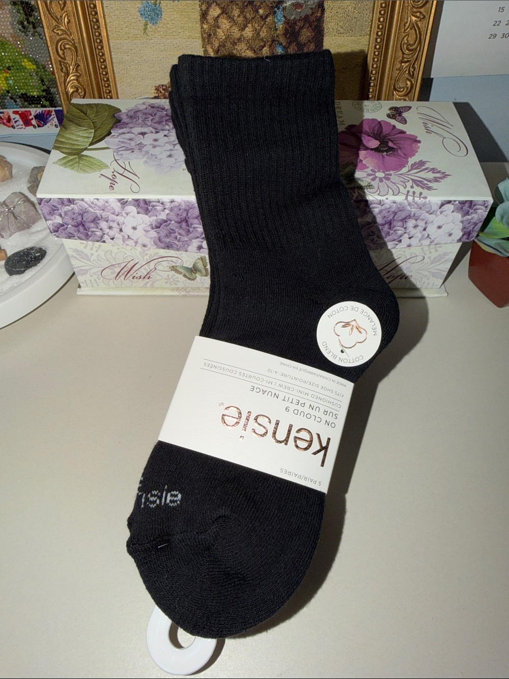 kensie Ladies 5 Pk On Cloud 9 Cotton Blend Naturally Breathable Mini-Crew Socks